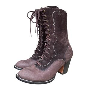 Sold John Fluevog southern gothic brown suede leather lace up boots Sz 9